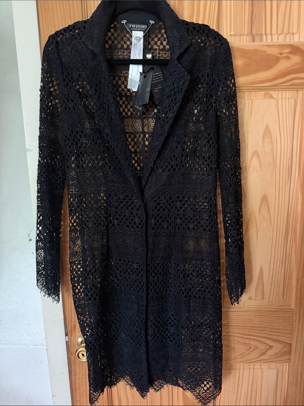 Twin-Set Black Crochet Trench Coat